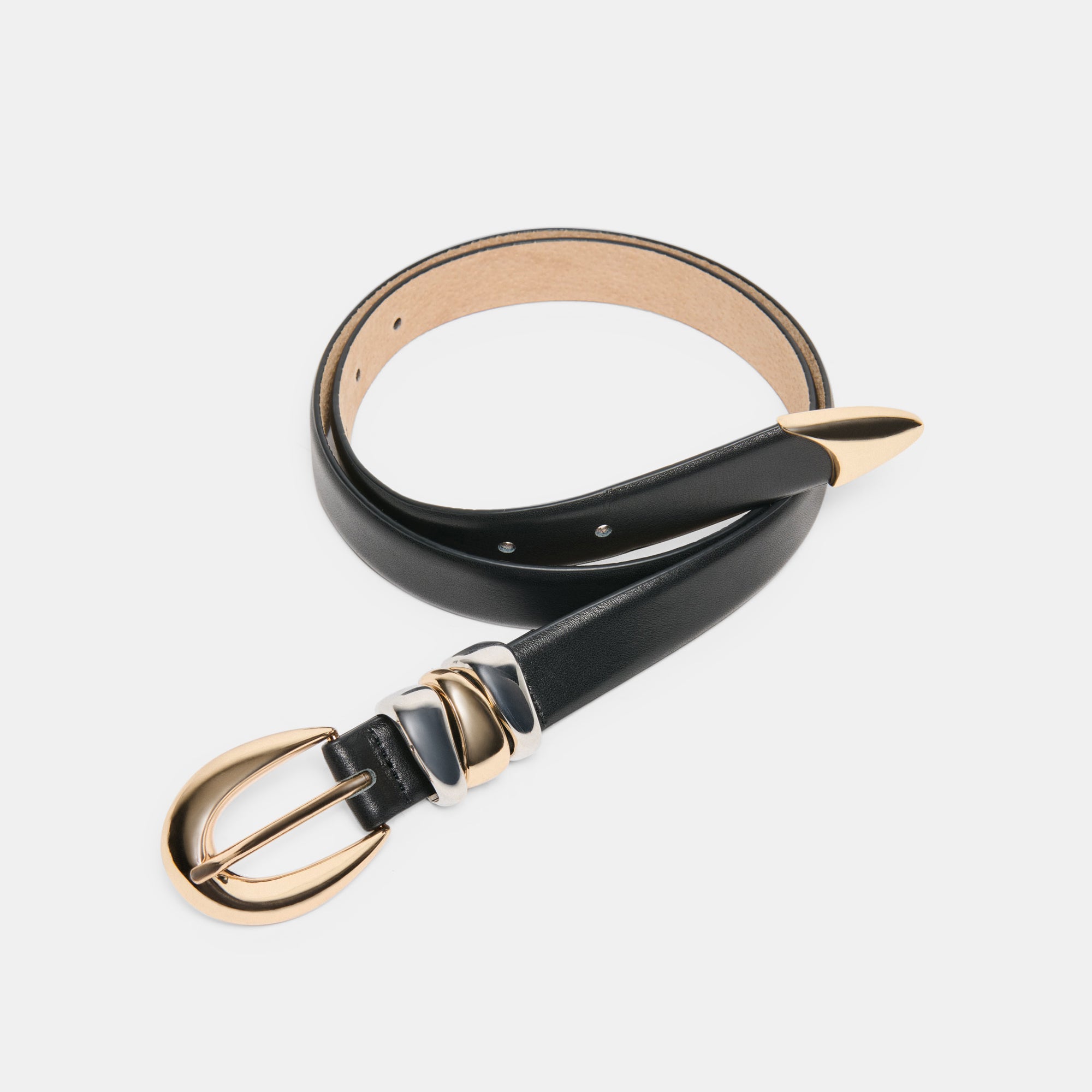 MIXED METAL BUCKLE BELT BLACK - Image 5