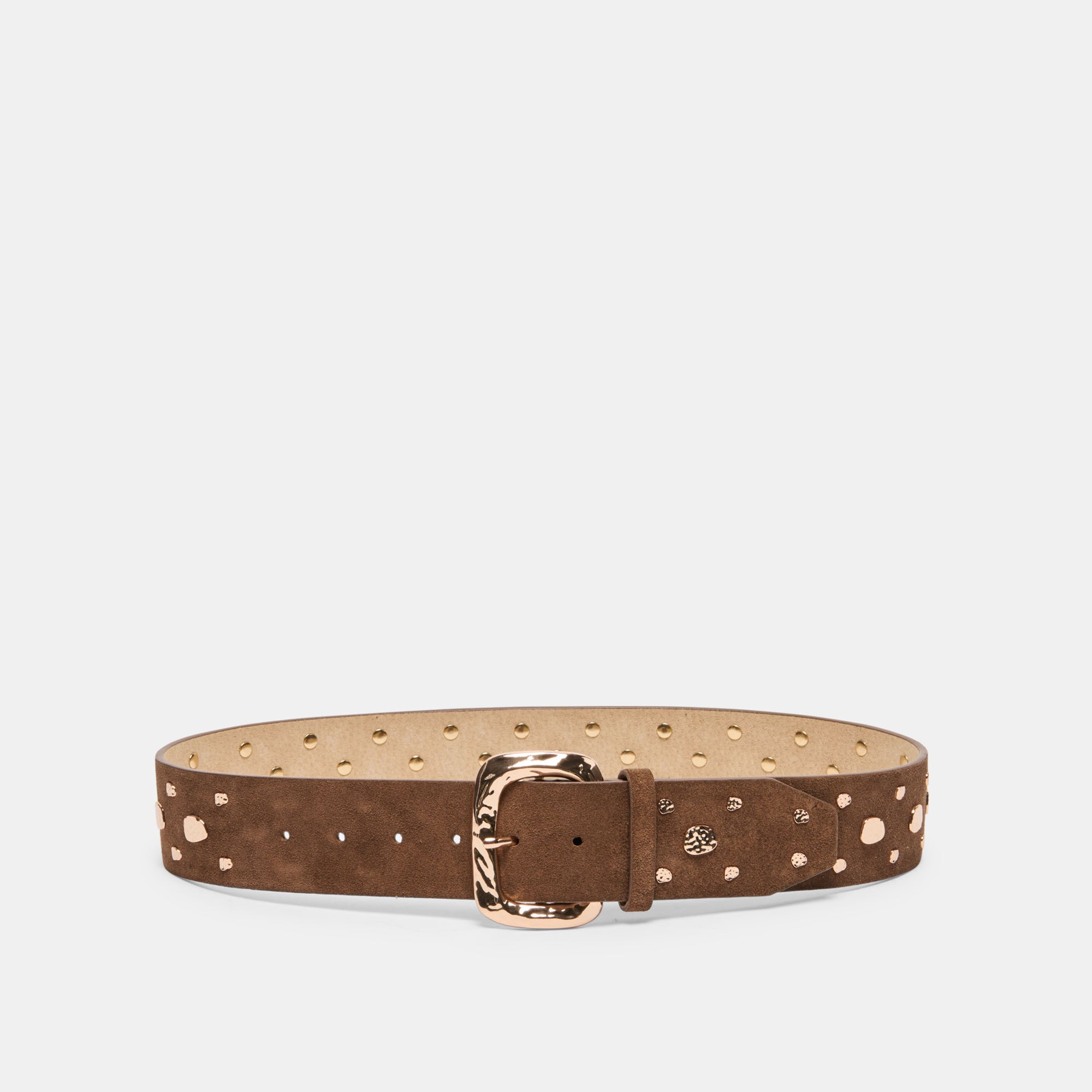 RECTANGLE BUCKLE STUDDED BELT BROWN