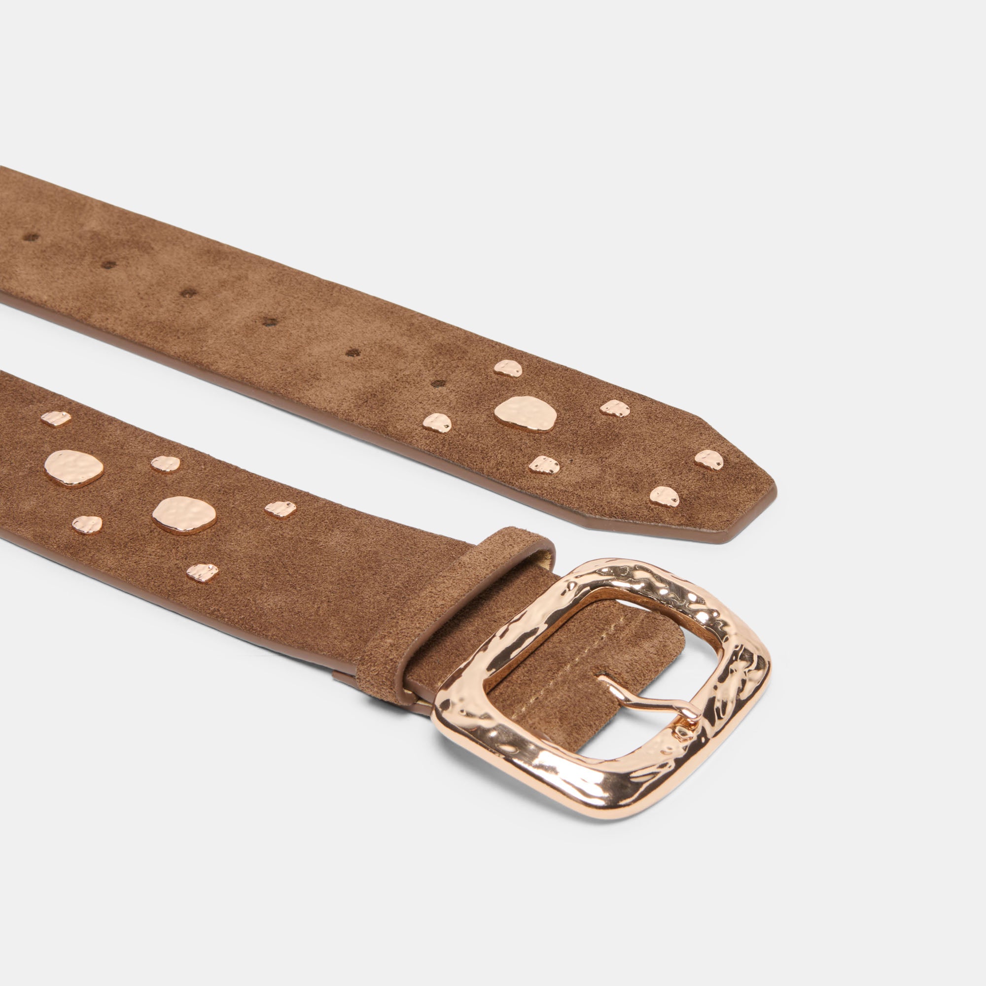 RECTANGLE BUCKLE STUDDED BELT BROWN - Image 3