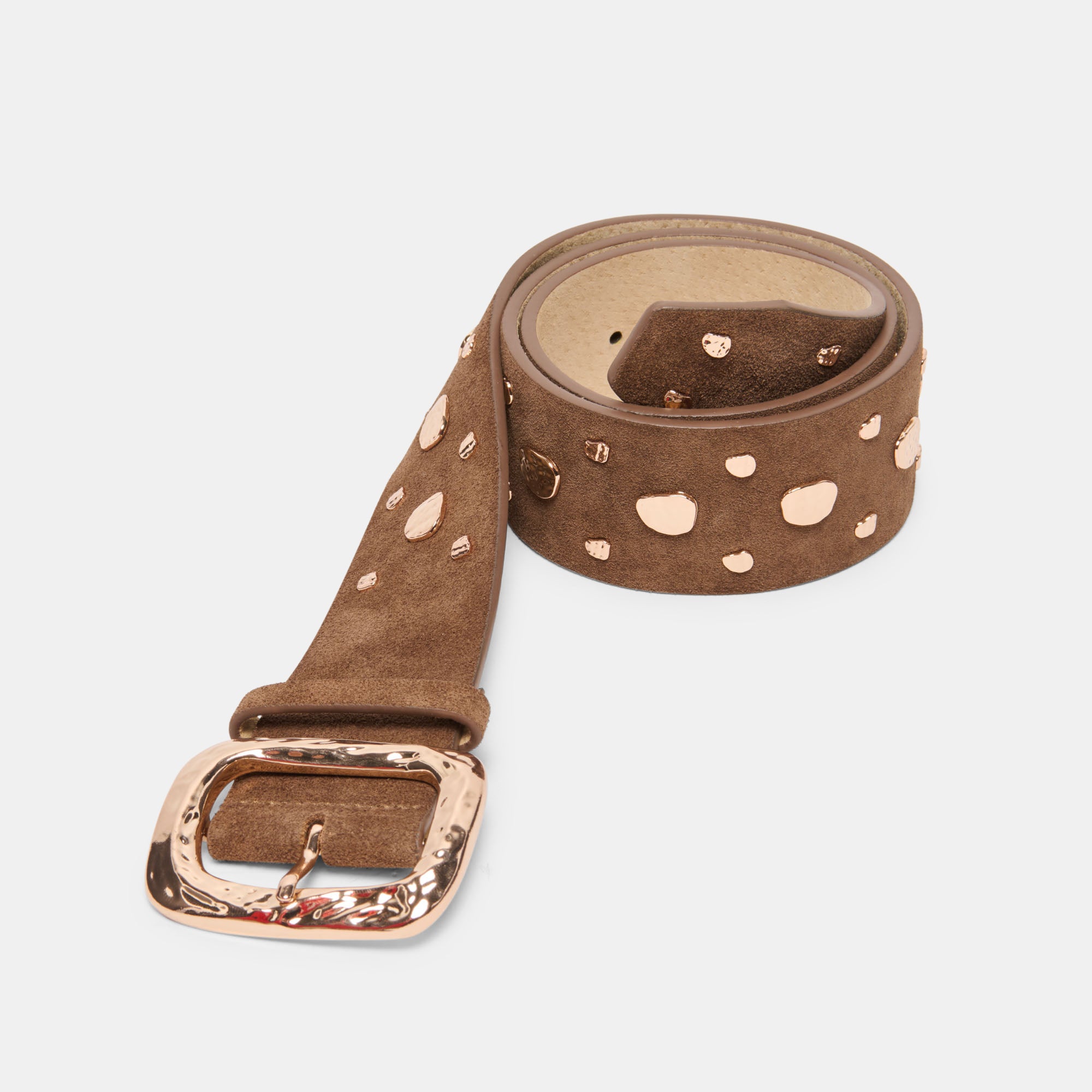 RECTANGLE BUCKLE STUDDED BELT BROWN - Image 5