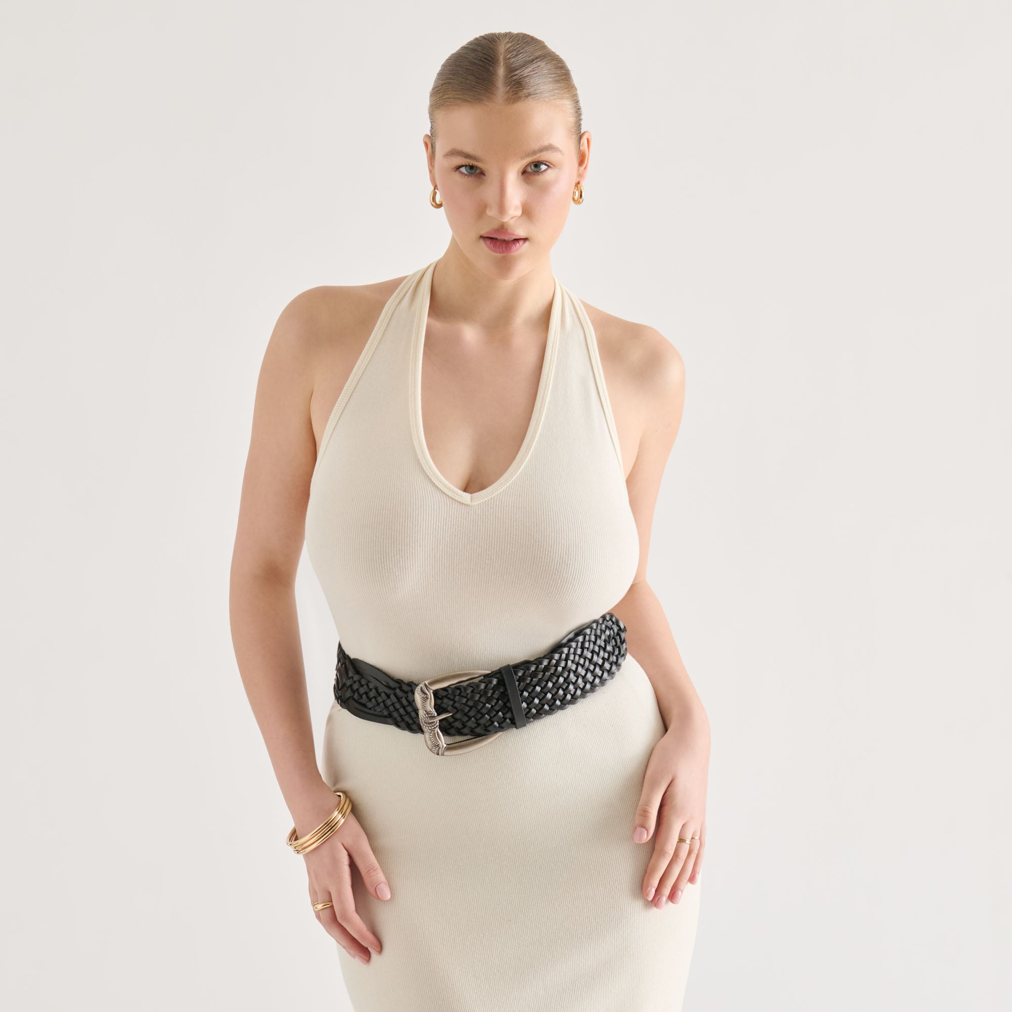 WOVEN WESTERN BUCKLE BELT BLACK SILVER - Image 2