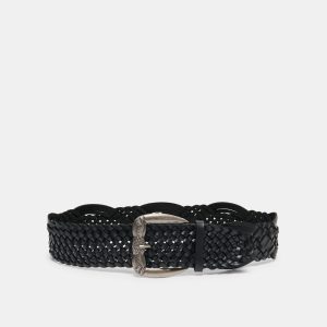WOVEN WESTERN BUCKLE BELT BLACK SILVER