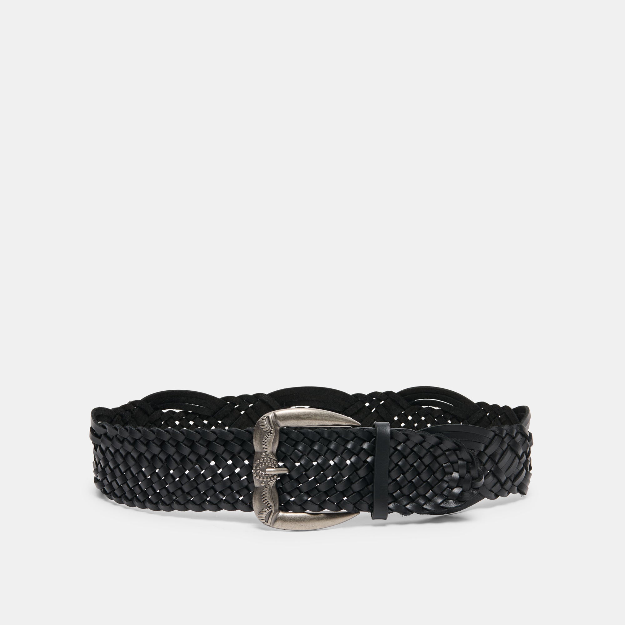 WOVEN WESTERN BUCKLE BELT BLACK SILVER