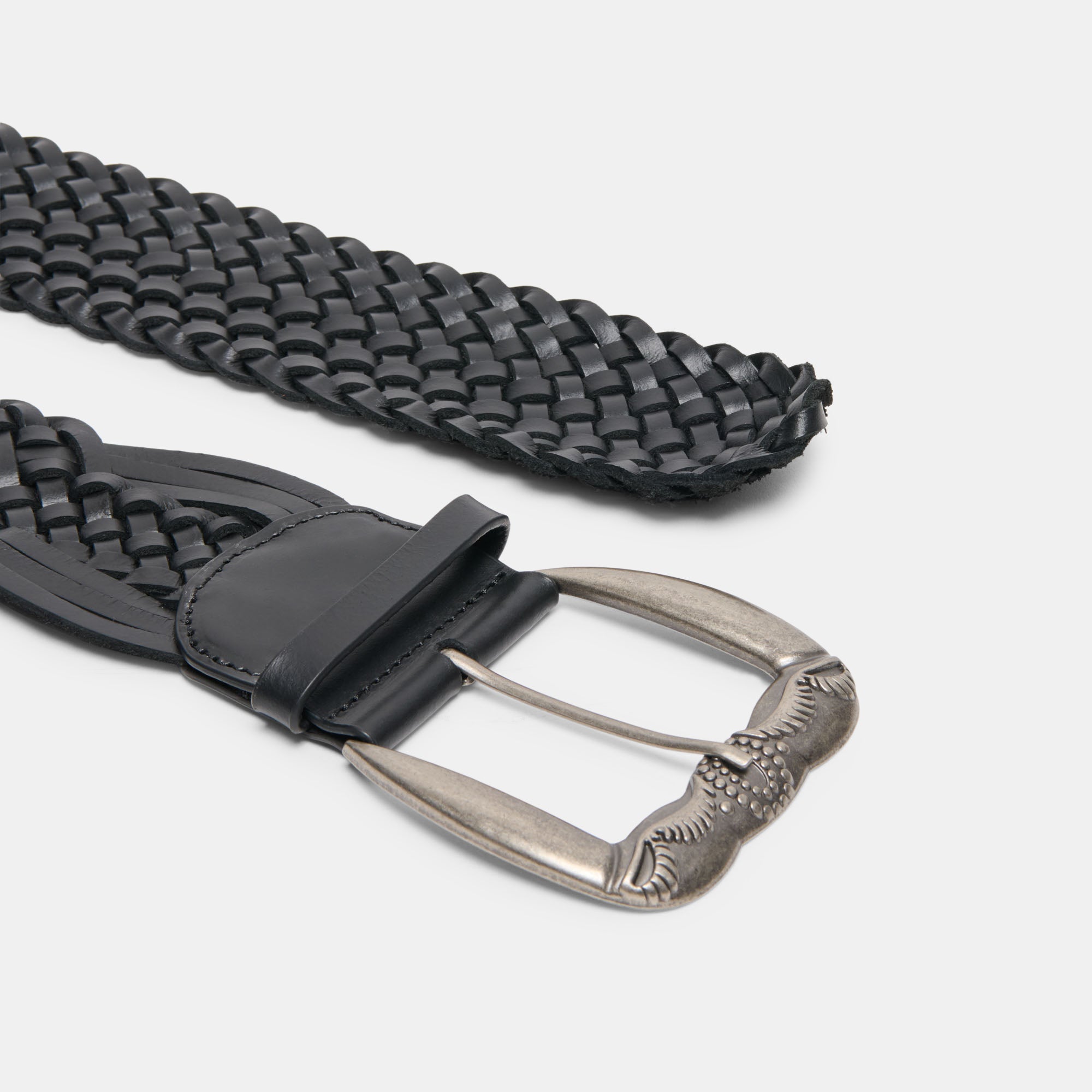 WOVEN WESTERN BUCKLE BELT BLACK SILVER - Image 3