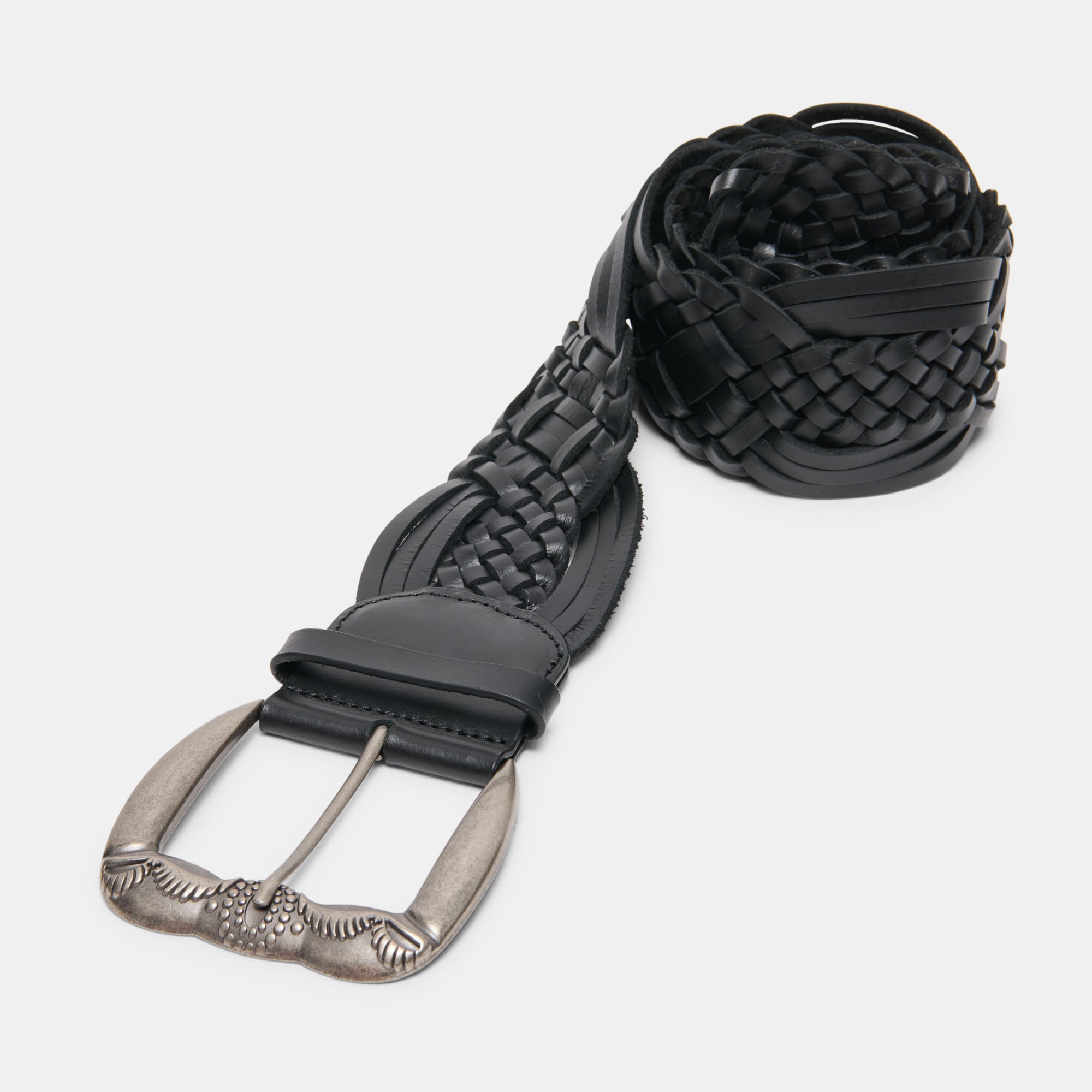 WOVEN WESTERN BUCKLE BELT BLACK SILVER - Image 4