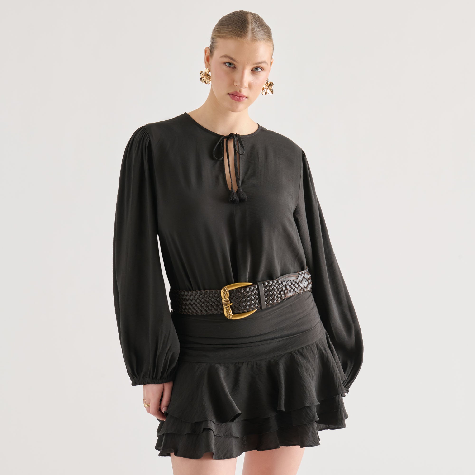 WOVEN WESTERN BUCKLE BELT ESPRESSO GOLD - Image 2
