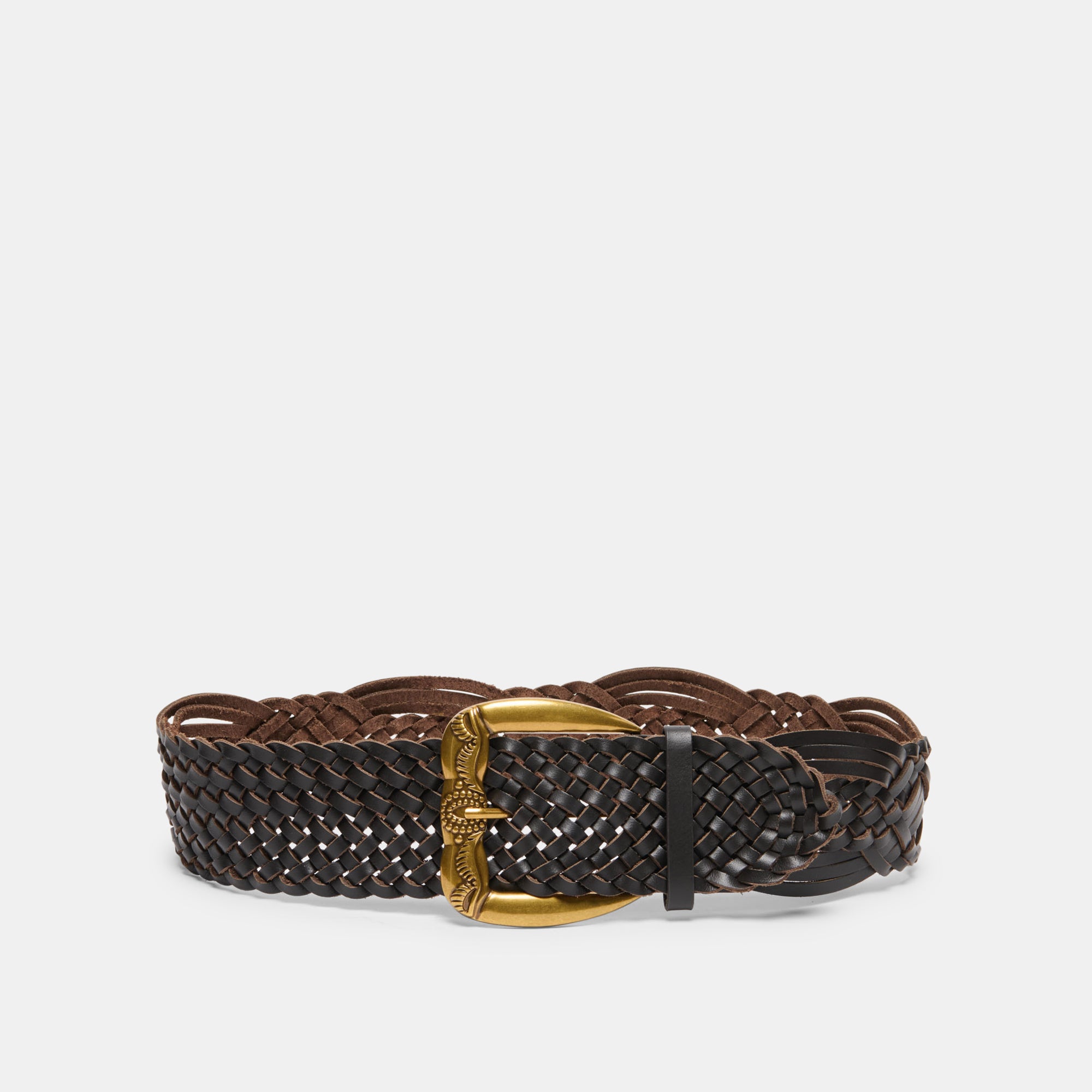 WOVEN WESTERN BUCKLE BELT ESPRESSO GOLD