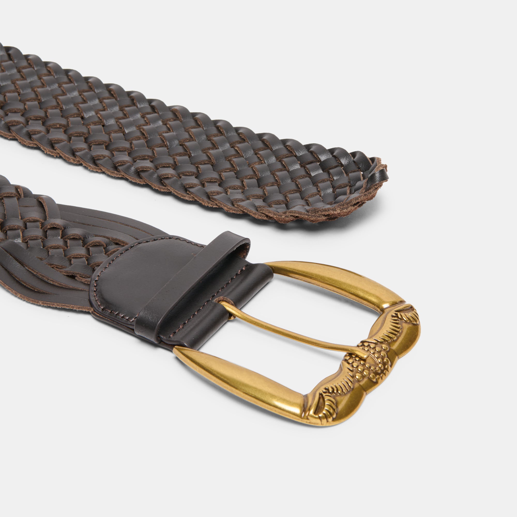 WOVEN WESTERN BUCKLE BELT ESPRESSO GOLD - Image 3