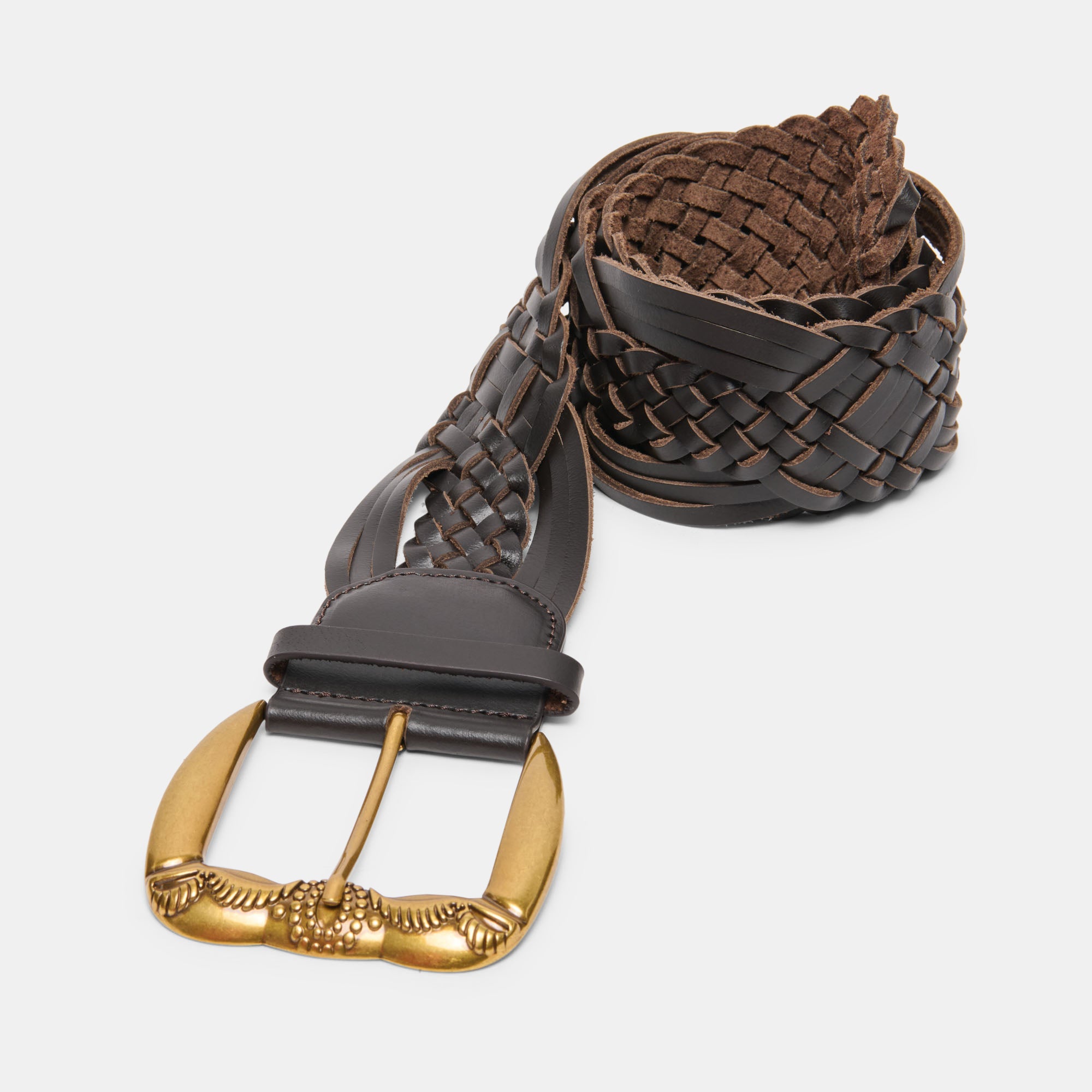 WOVEN WESTERN BUCKLE BELT ESPRESSO GOLD - Image 4