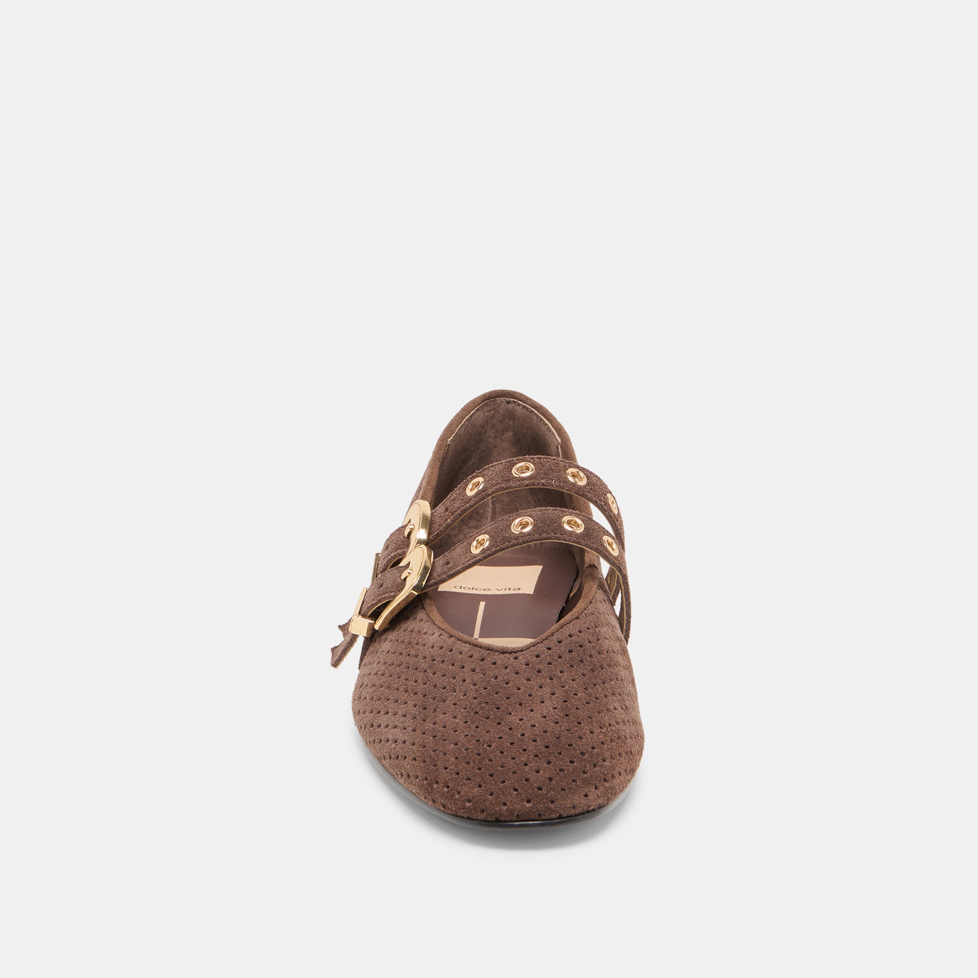 BAYLEE GROMMET BALLET FLATS DK BROWN PERFORATED SUEDE - Image 9