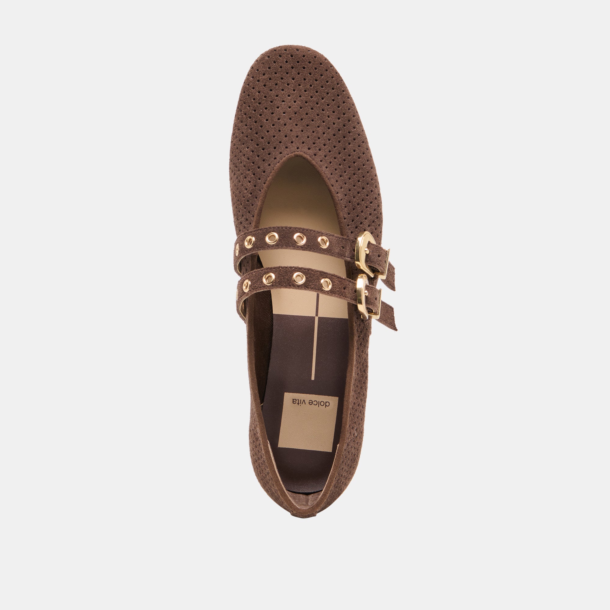 BAYLEE GROMMET BALLET FLATS DK BROWN PERFORATED SUEDE - Image 11