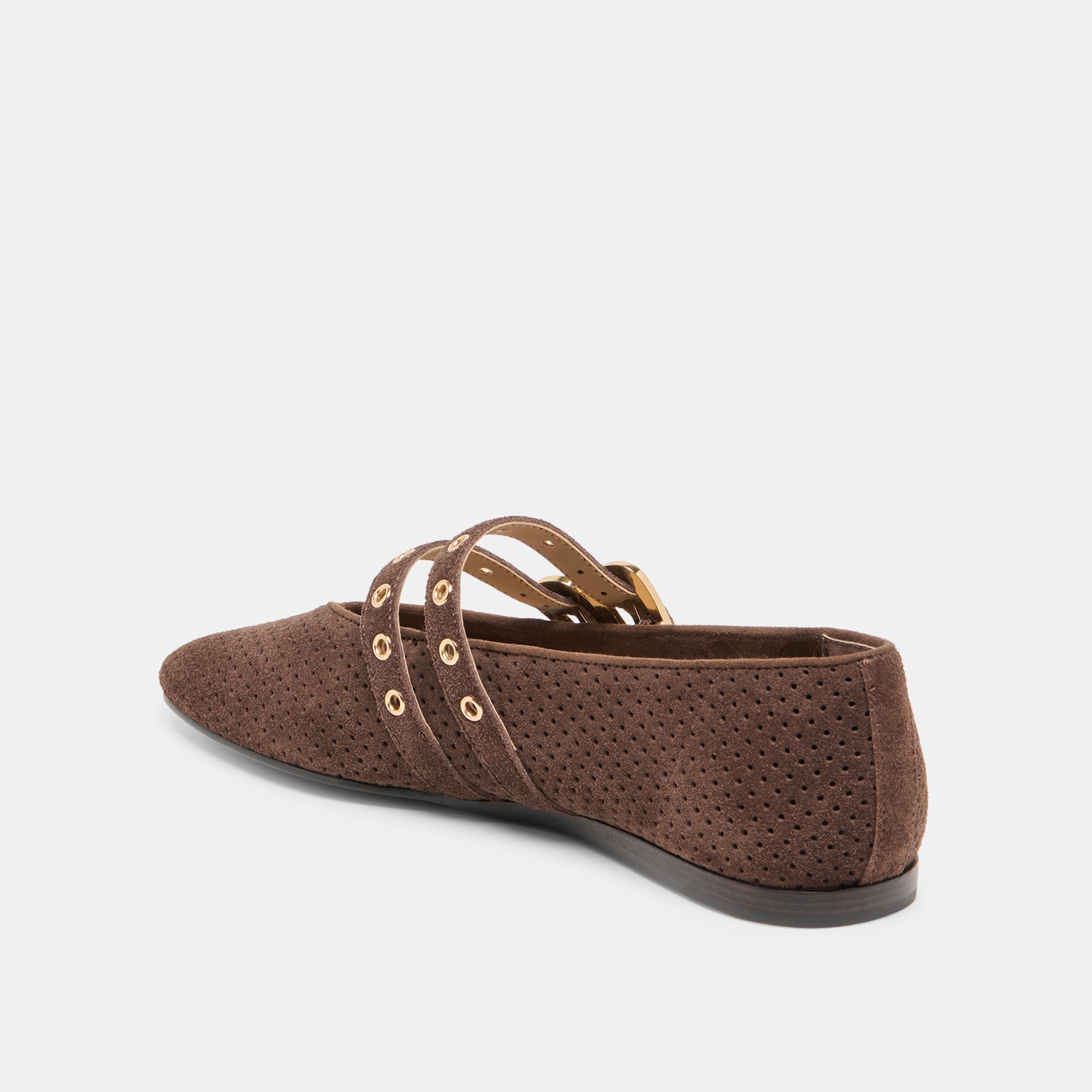 BAYLEE GROMMET BALLET FLATS DK BROWN PERFORATED SUEDE - Image 8