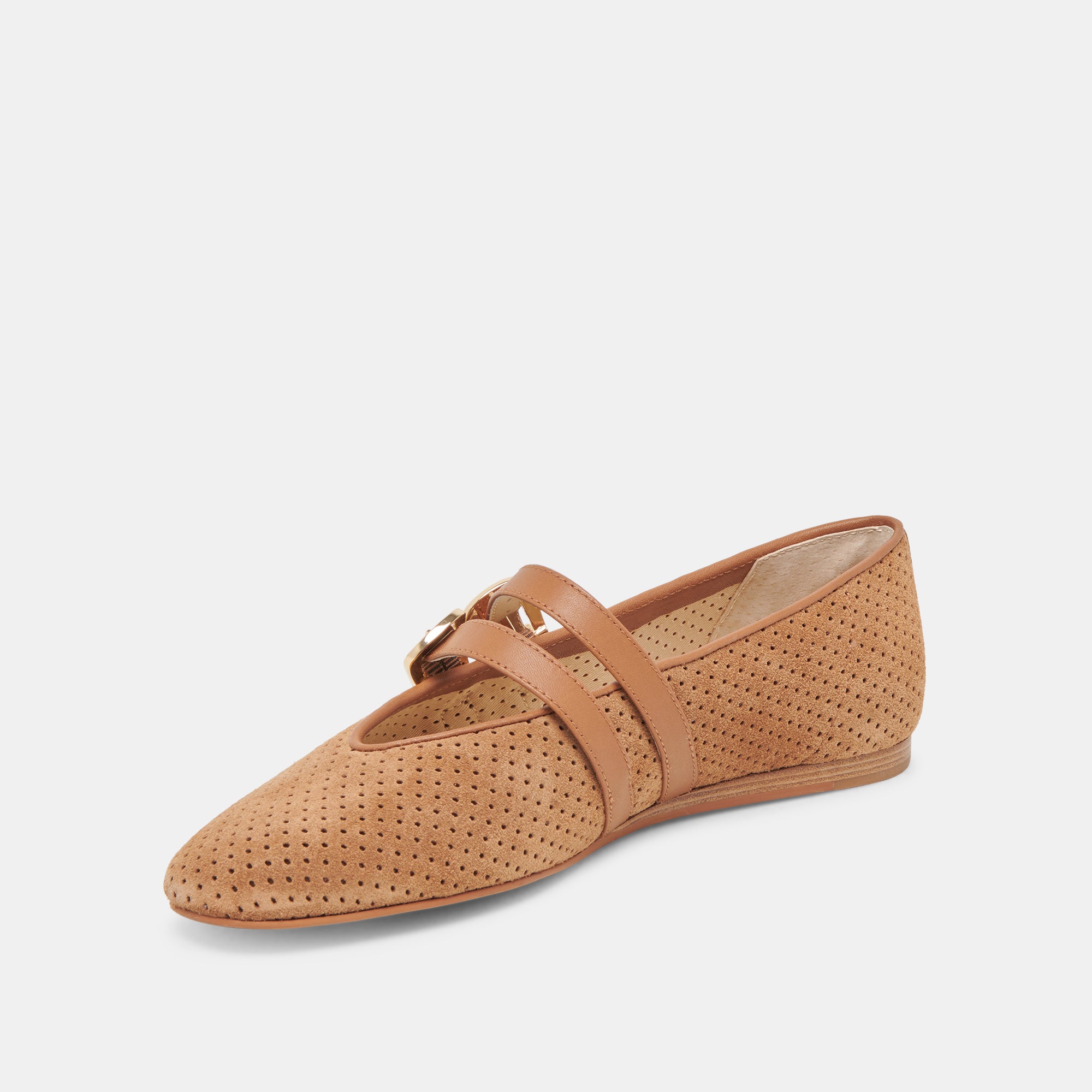 BAYLEE WIDE BALLETS FLATS PECAN PERFORATED SUEDE - Image 4