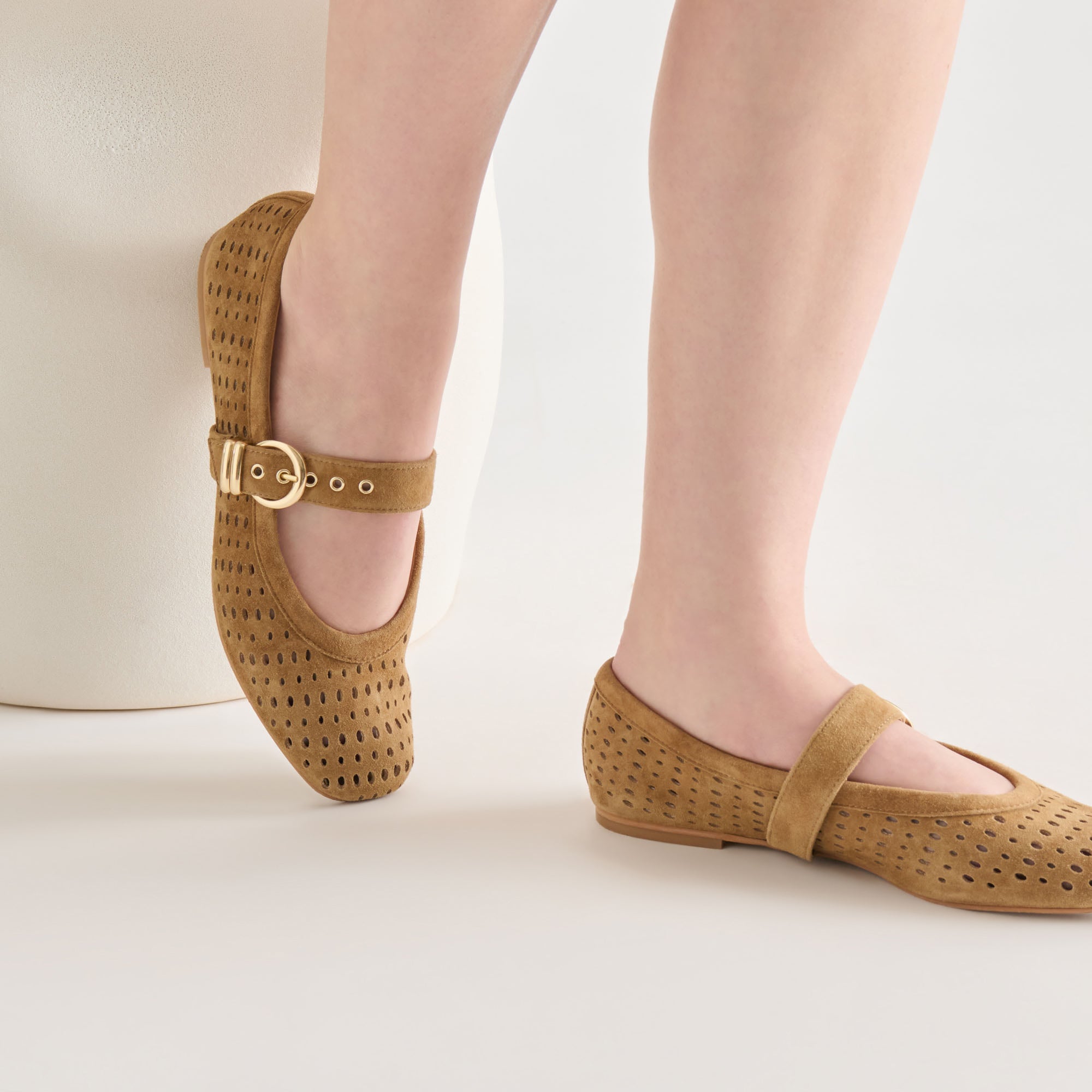 MIKEL BALLET FLATS LT BROWN PERFORATED SUEDE - Image 2