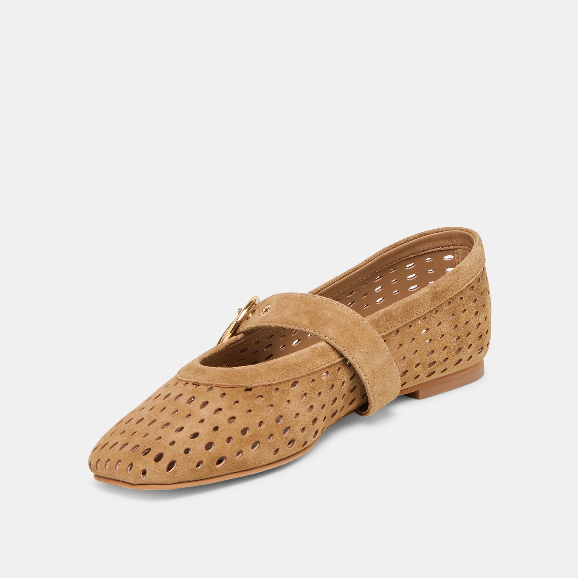 MIKEL BALLET FLATS LT BROWN PERFORATED SUEDE - Image 6