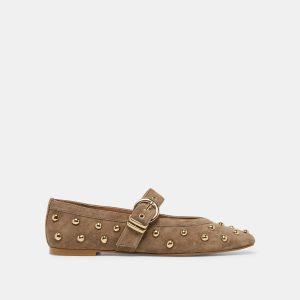 MIKEL STUD BALLET FLATS OLIVE SUEDE
