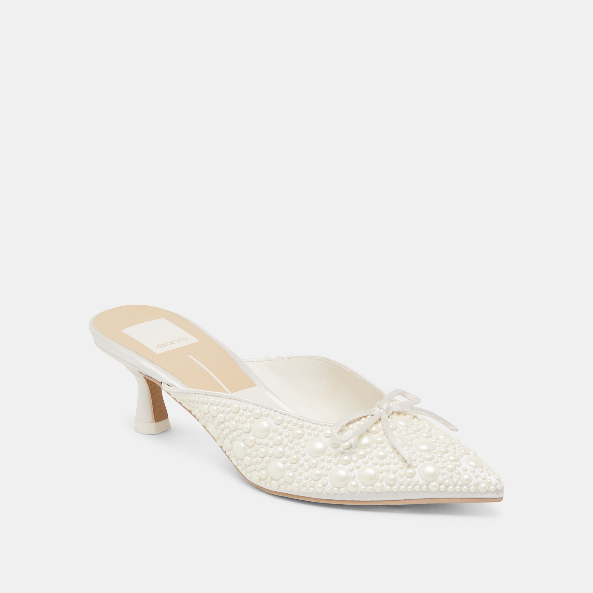 CLAYTN PEARL HEELS TRUE WHITE SATIN - Image 3