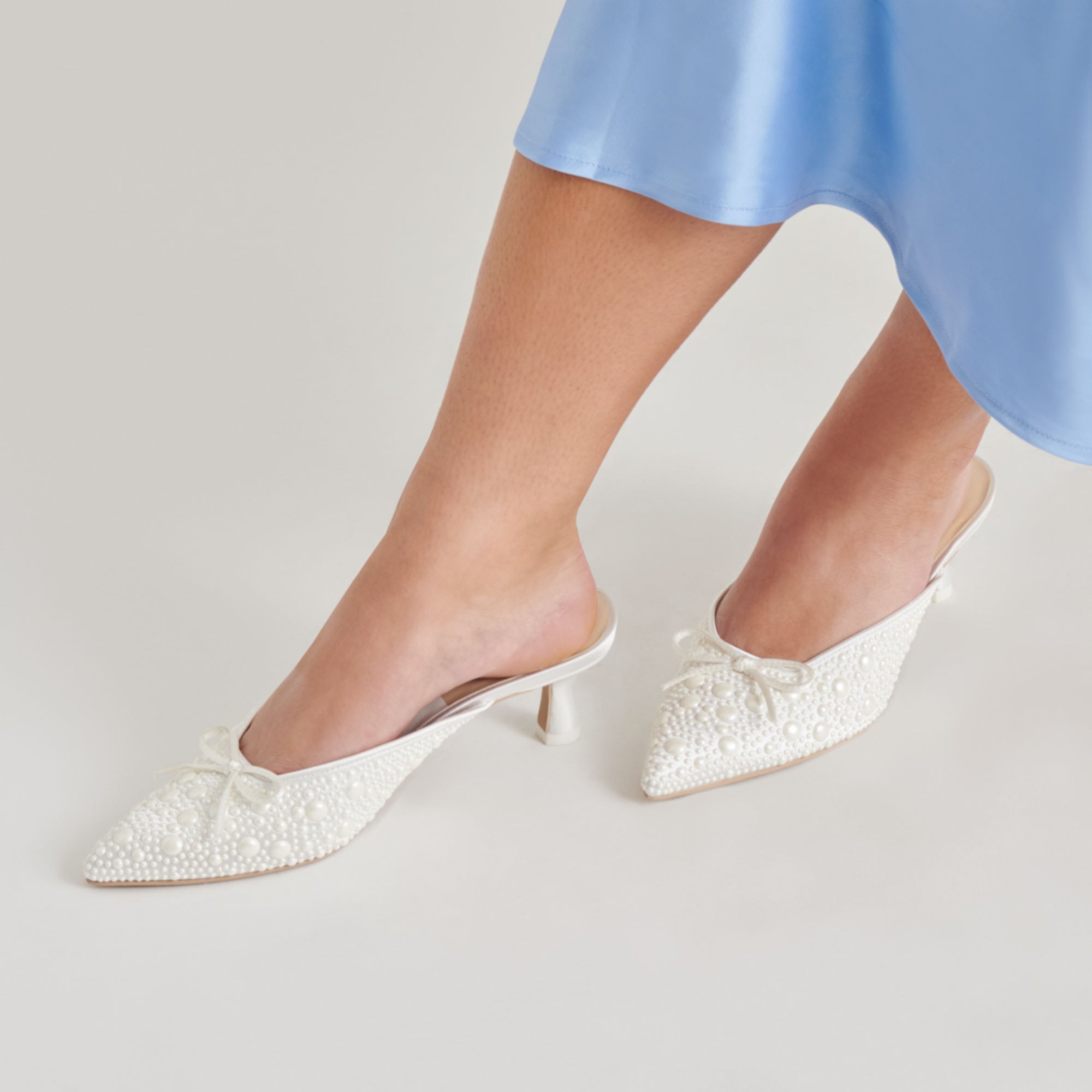 CLAYTN PEARL HEELS TRUE WHITE SATIN - Image 6