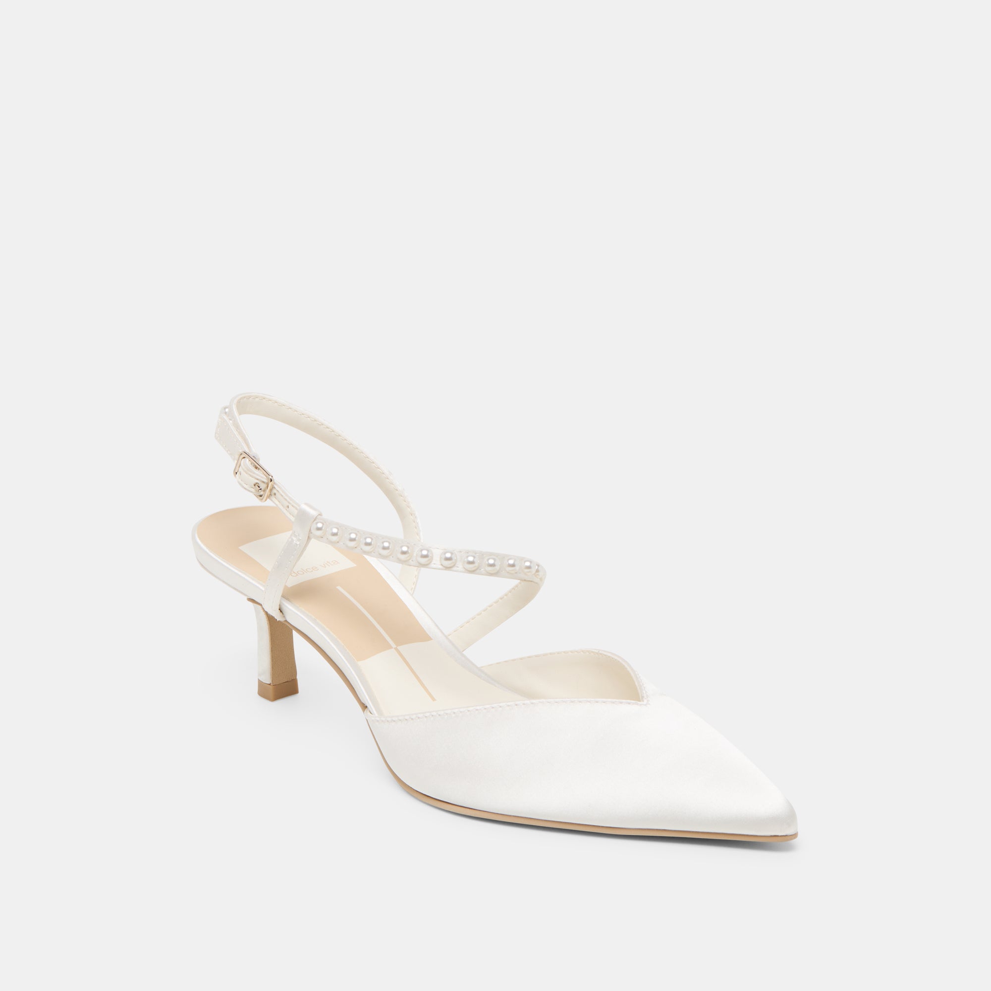 KAMRA PEARL MID HEELS TRUE WHITE SATIN - Image 3