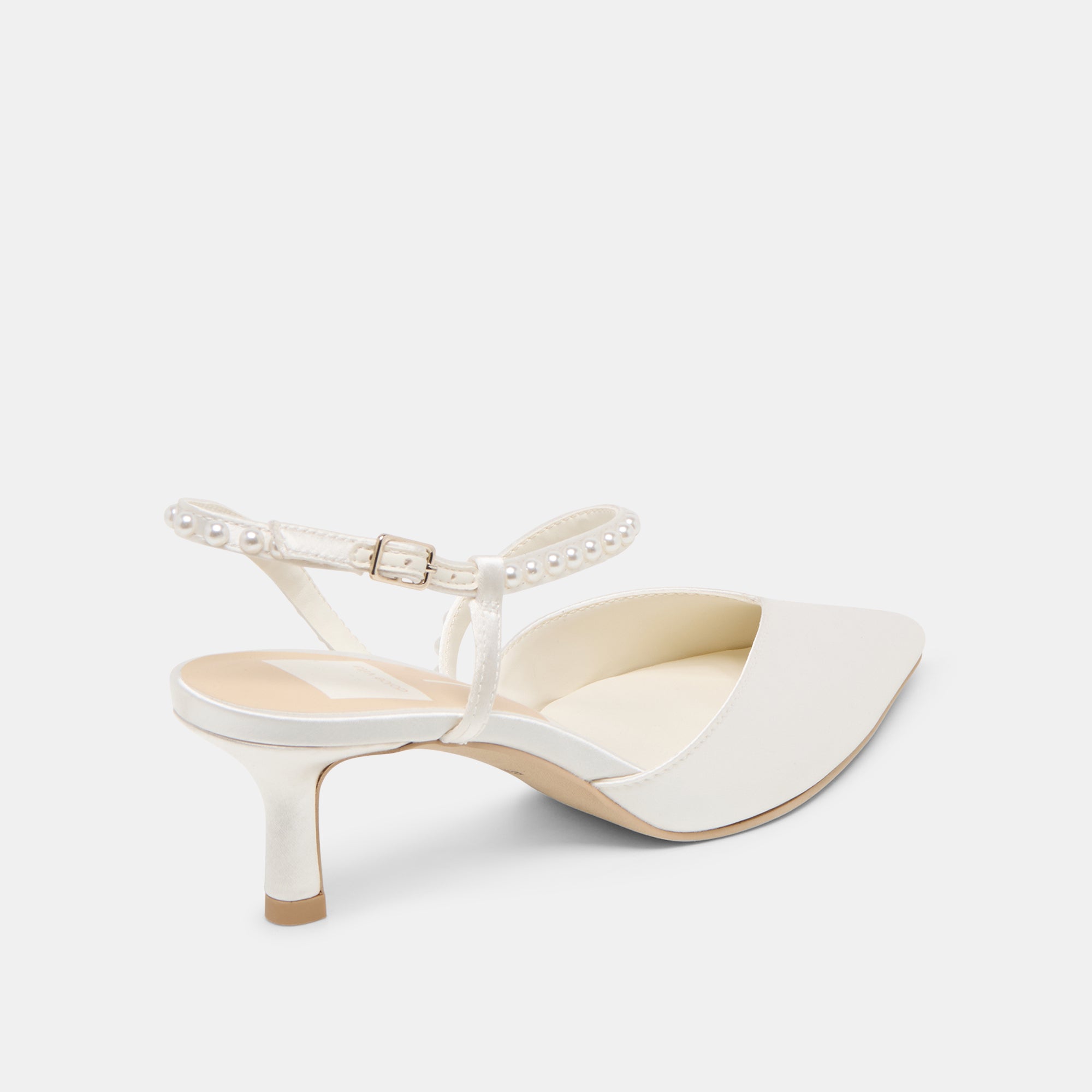 KAMRA PEARL MID HEELS TRUE WHITE SATIN - Image 5