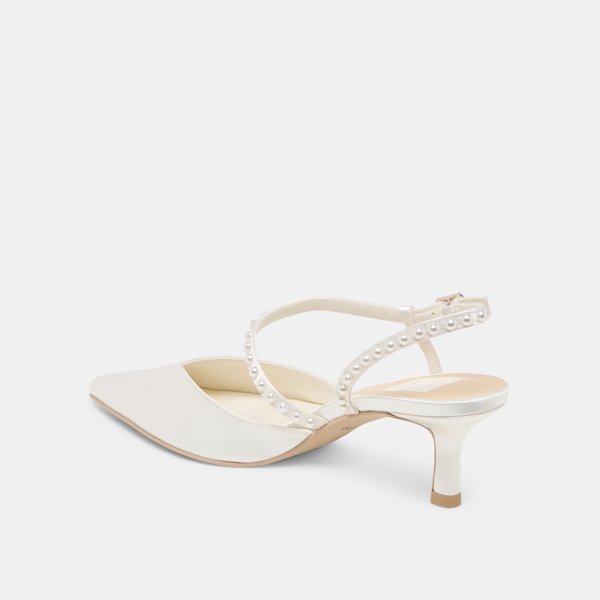 KAMRA PEARL MID HEELS TRUE WHITE SATIN - Image 9