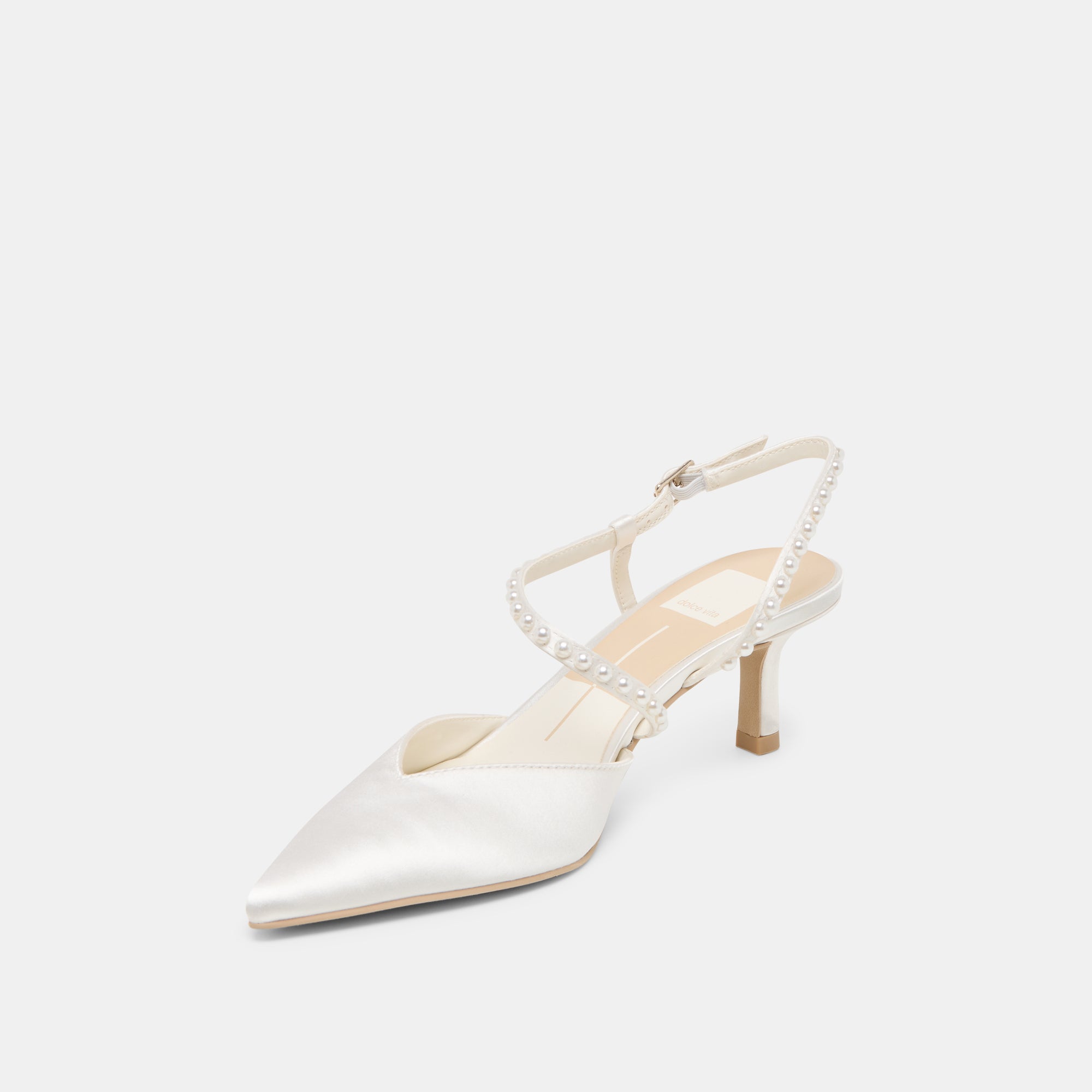 KAMRA PEARL MID HEELS TRUE WHITE SATIN - Image 7