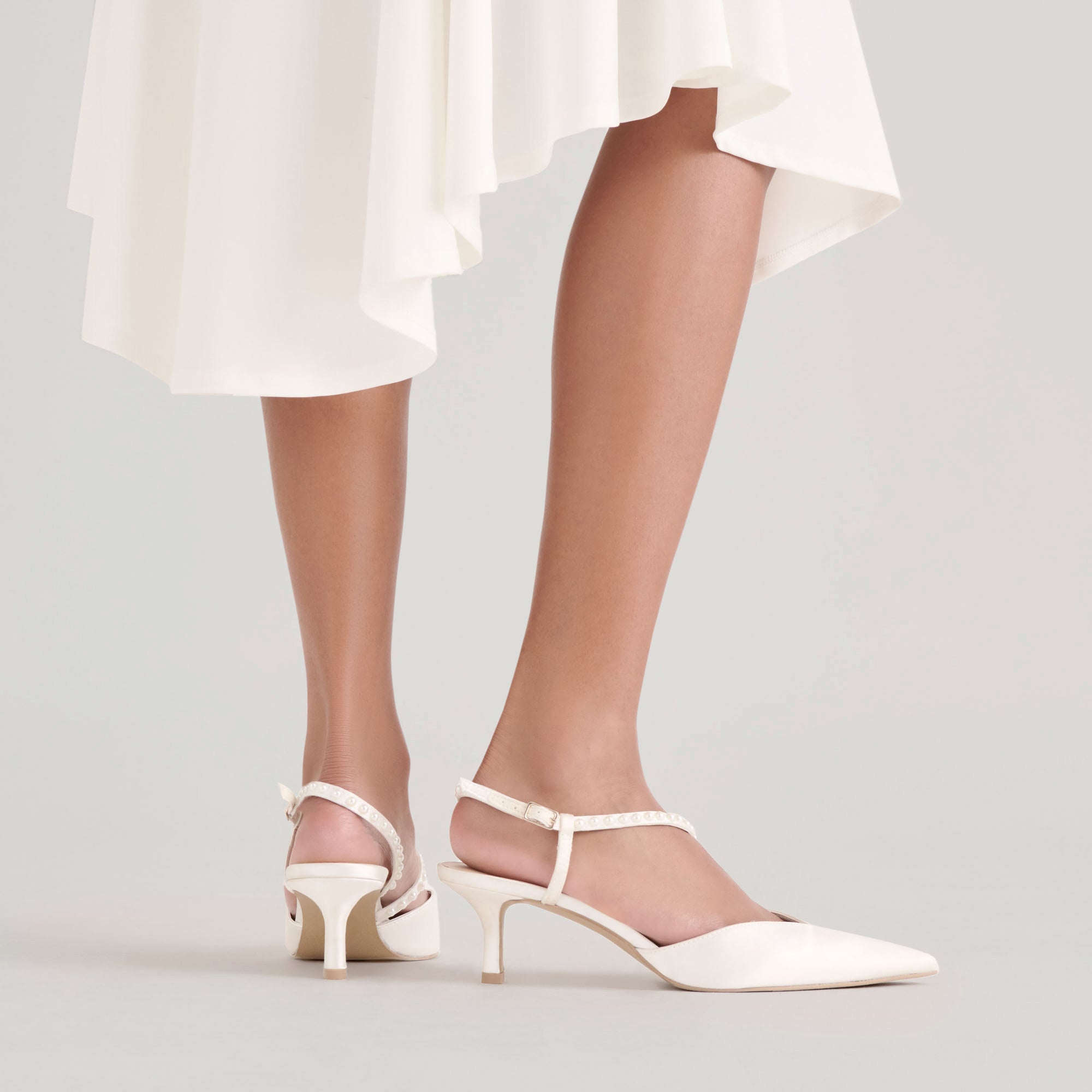 KAMRA PEARL MID HEELS TRUE WHITE SATIN - Image 6