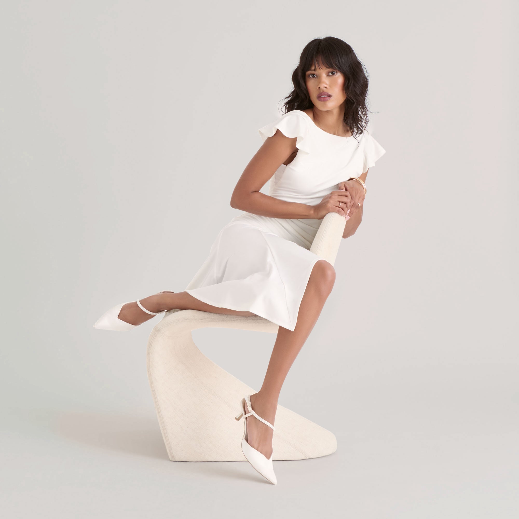 KAMRA PEARL MID HEELS TRUE WHITE SATIN - Image 8