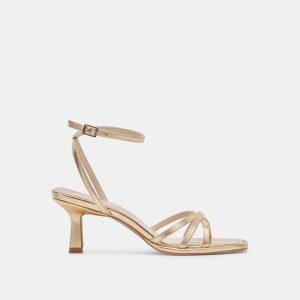 MANJI WIDE HEELS LIGHT GOLD METALLIC LEATHER