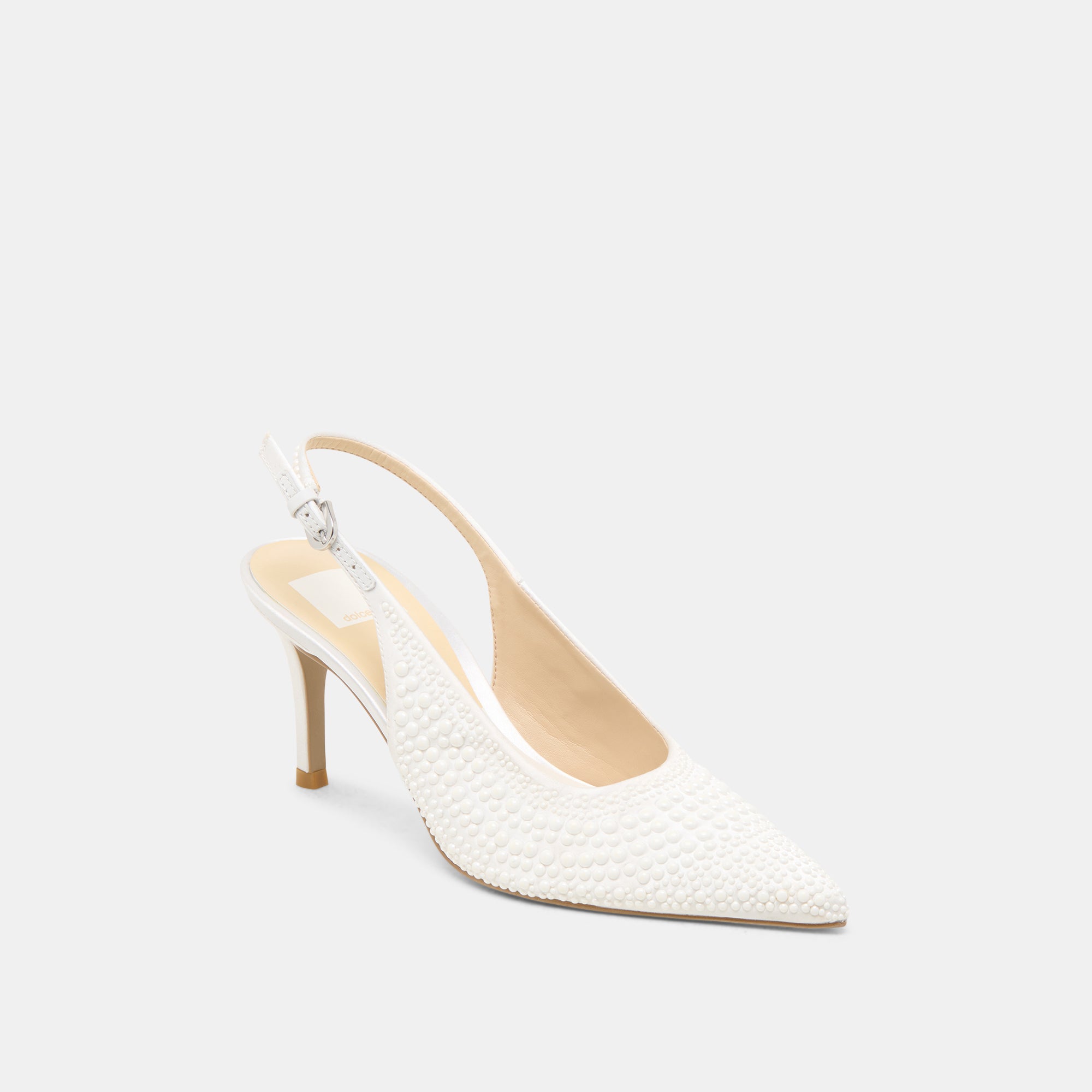 ELASI PEARL HEELS TRUE WHITE SATIN - Image 3