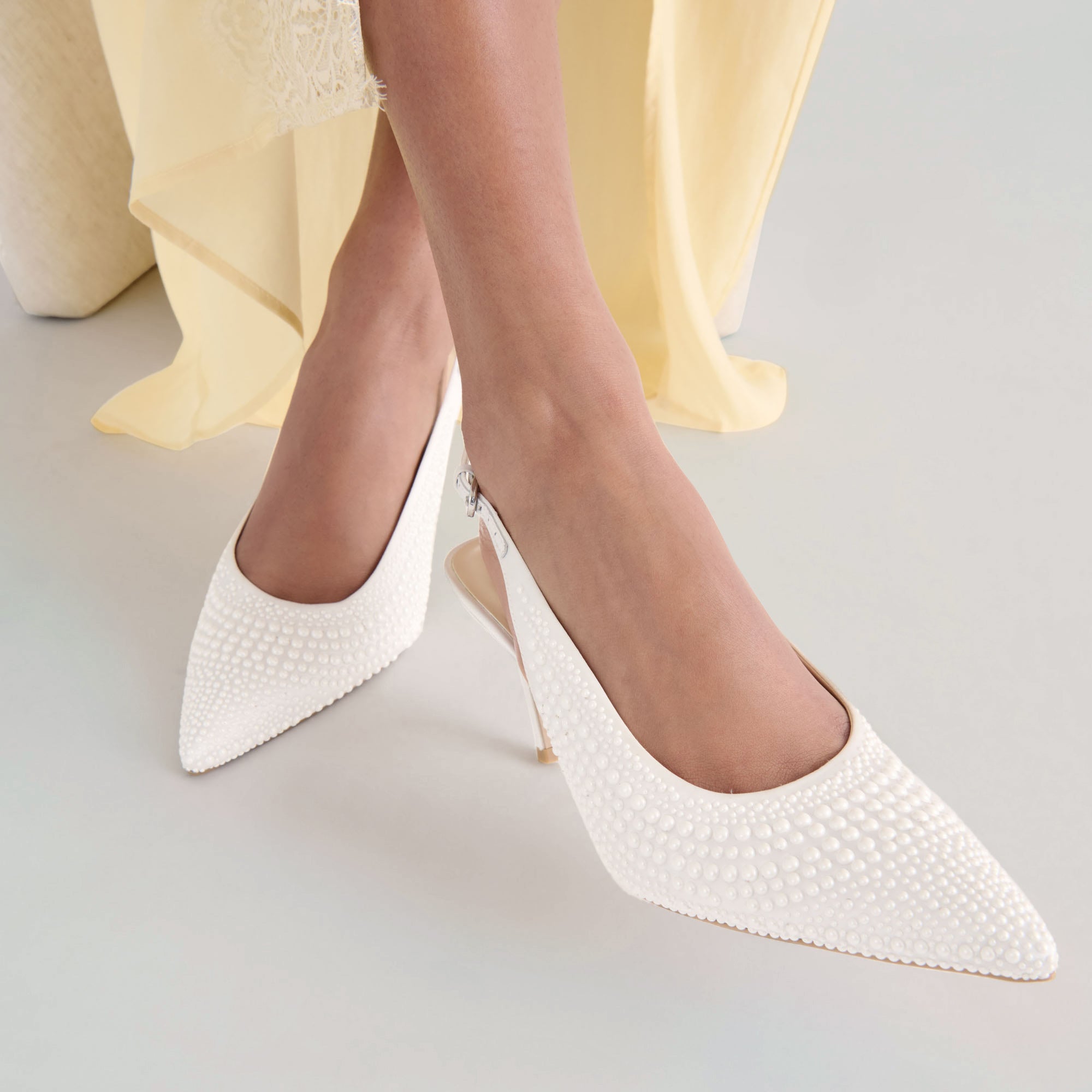 ELASI PEARL HEELS TRUE WHITE SATIN - Image 4