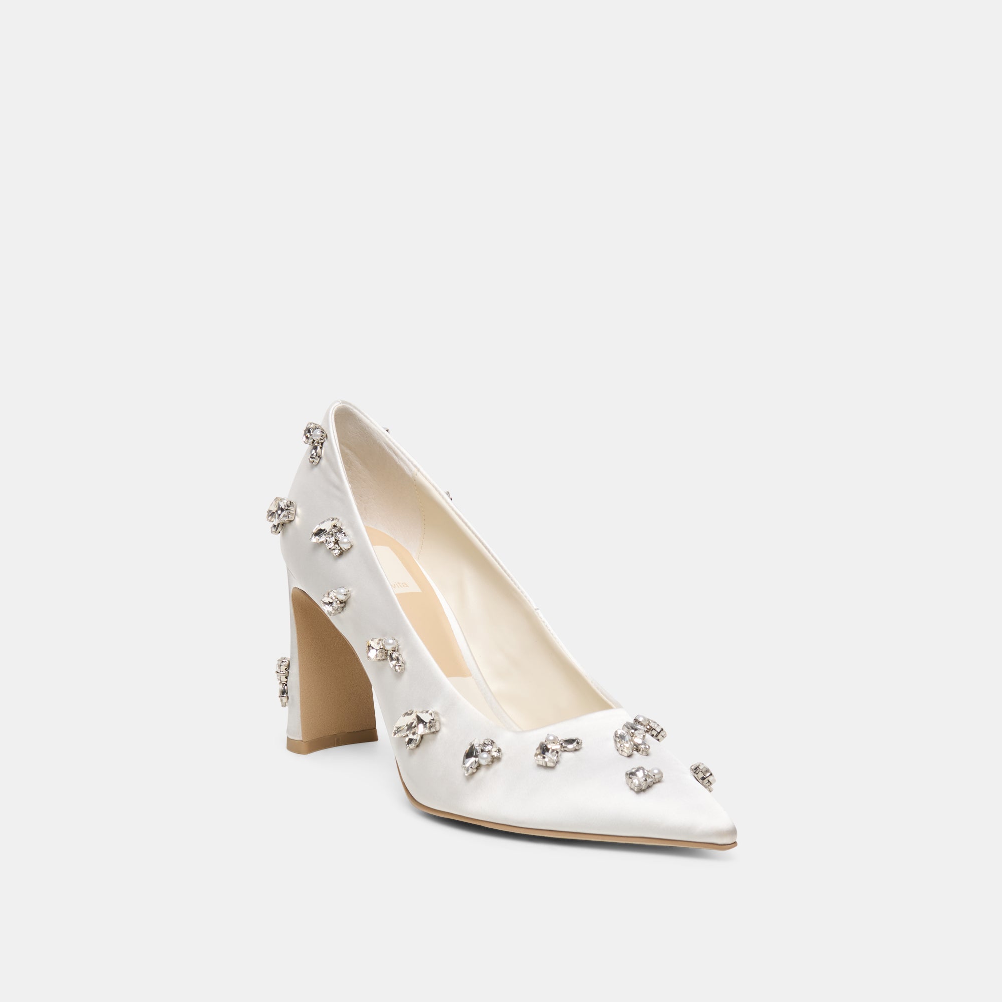 KAYNA RHINESTONE HEELS WHITE SATIN - Image 2