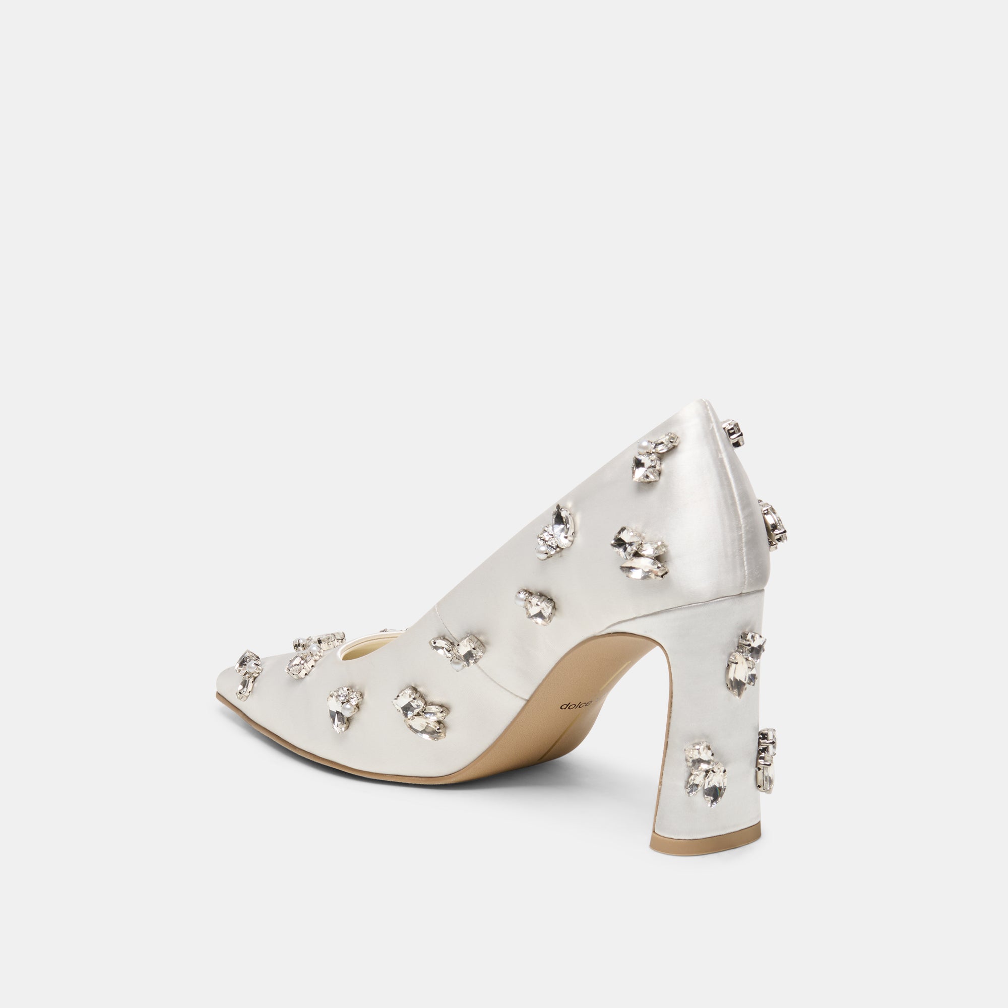 KAYNA RHINESTONE HEELS WHITE SATIN - Image 5
