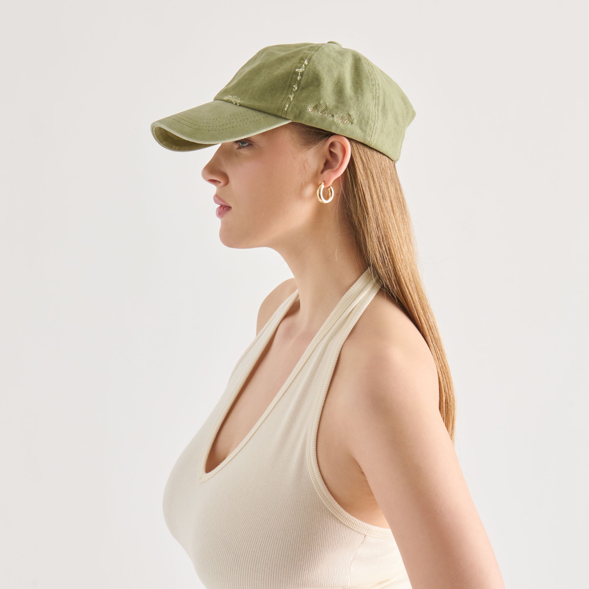 DISTRESSED BASEBALL CAP OLIVE - Image 6