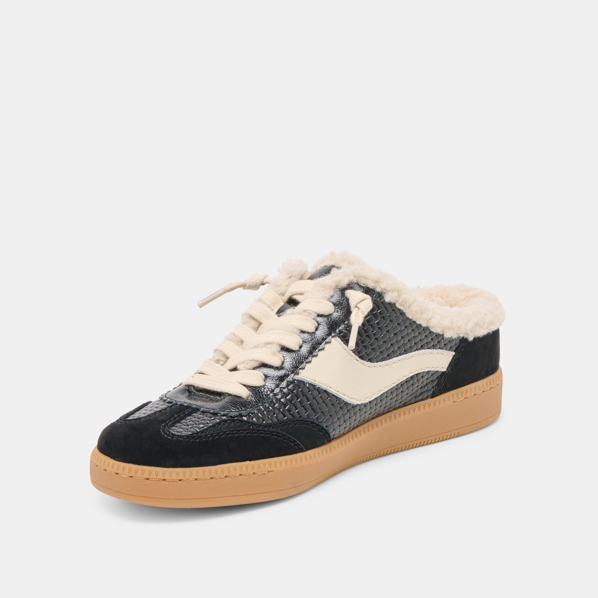 NOTICE SLIDE PLUSH SNEAKERS BLACK WOVEN LEATHER - Image 5