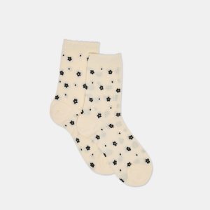 FLOWER MESH ANKLET SOCKS WHITE BLACK