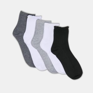 5 PACK LETTUCE EDGE ANKLET SOCKS WHITE GREY