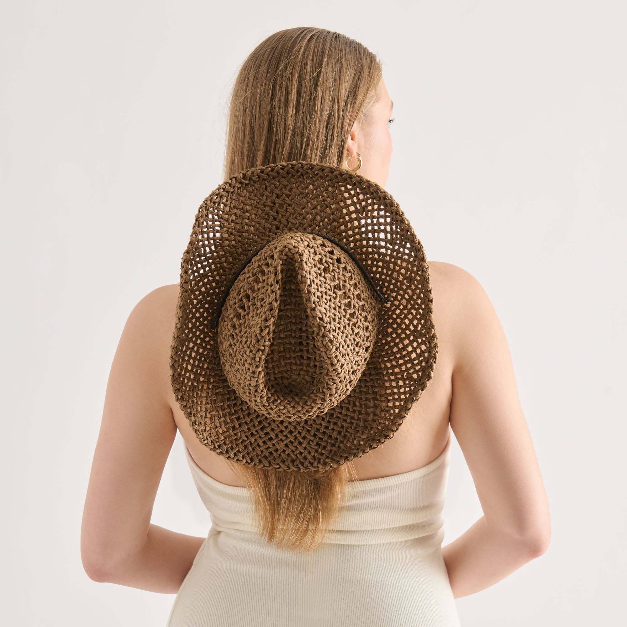 THICK WEAVE COWBOY HAT DARK BROWN - Image 6
