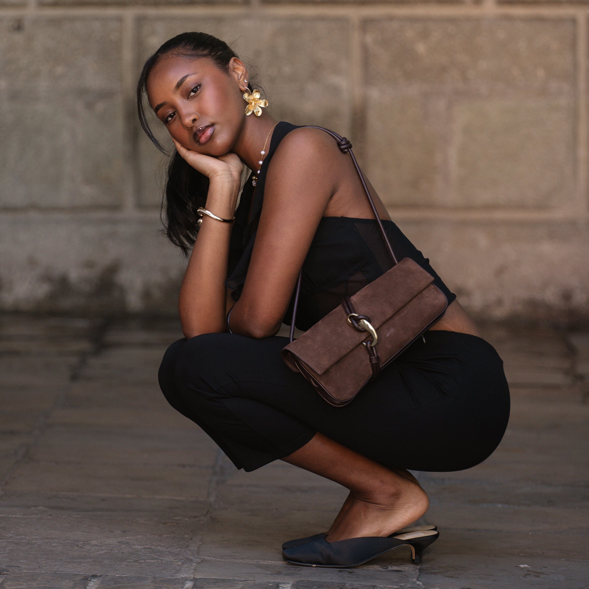 ALICE SHOULDER BAG CHOCOLATE SUEDE - Image 2
